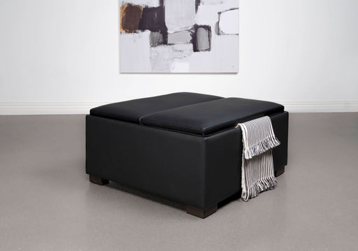 Paris Upholstered Storage Ottoman with Tray Black - Walo Furniture