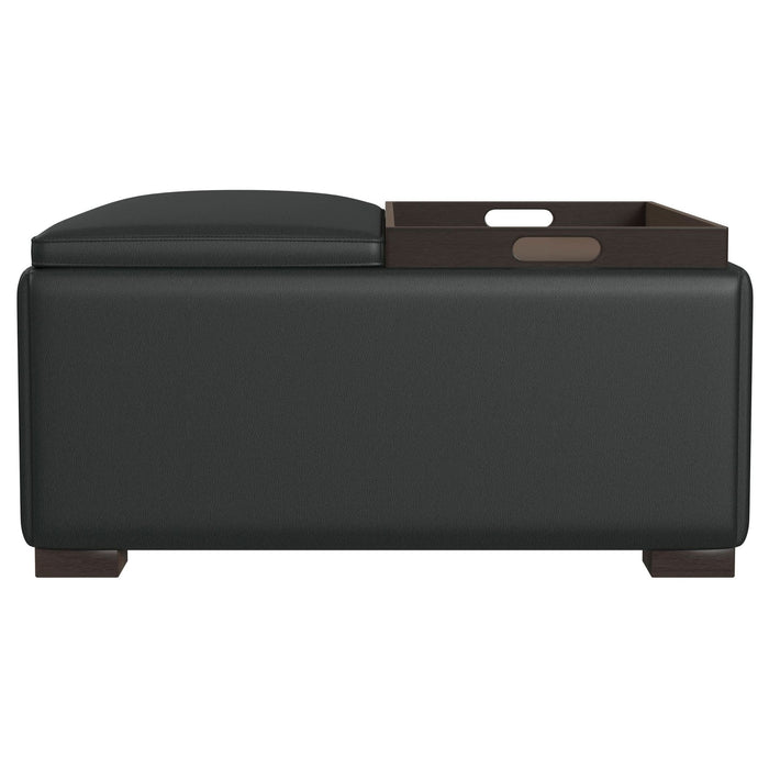 Paris Upholstered Storage Ottoman with Tray Black - Walo Furniture