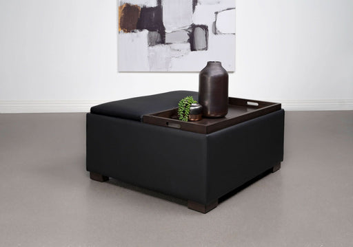 Paris Upholstered Storage Ottoman with Tray Black - Walo Furniture