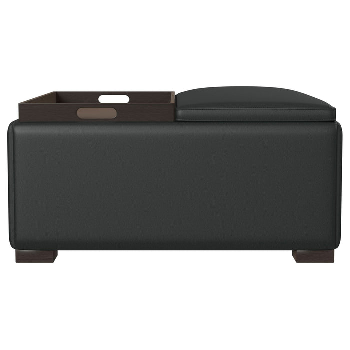 Paris Upholstered Storage Ottoman with Tray Black - Walo Furniture