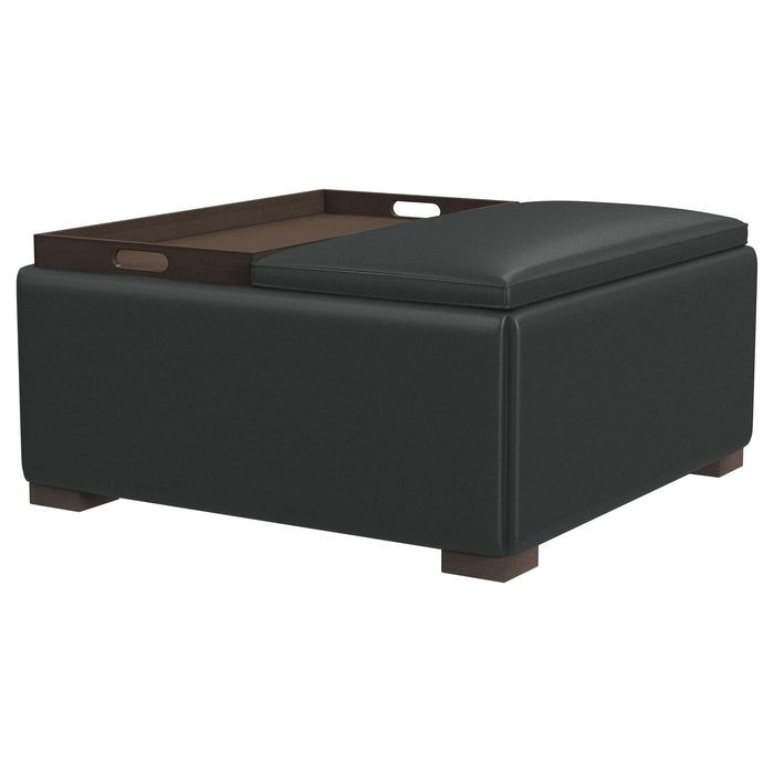 Paris Upholstered Storage Ottoman with Tray Black - Walo Furniture