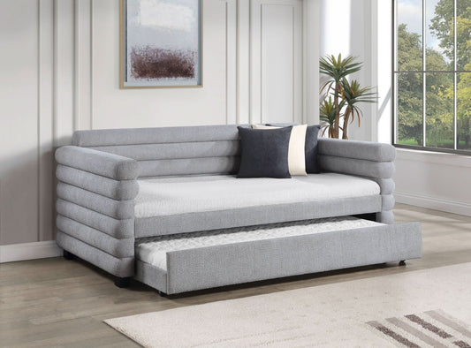 Patricia Boucle Upholstered Twin Day Bed with Trundle Grey - Walo Furniture