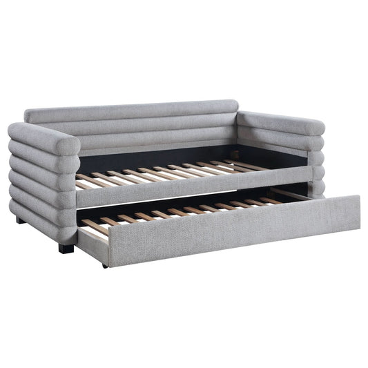 Patricia Boucle Upholstered Twin Day Bed with Trundle Grey - Walo Furniture