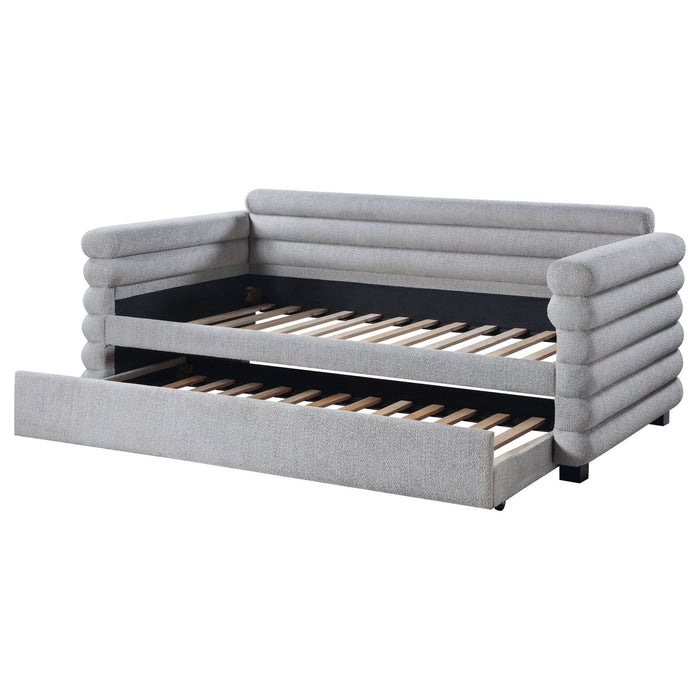 Patricia Boucle Upholstered Twin Day Bed with Trundle Grey - Walo Furniture