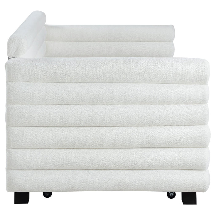 Patricia Boucle Upholstered Twin Day Bed with Trundle White - Walo Furniture