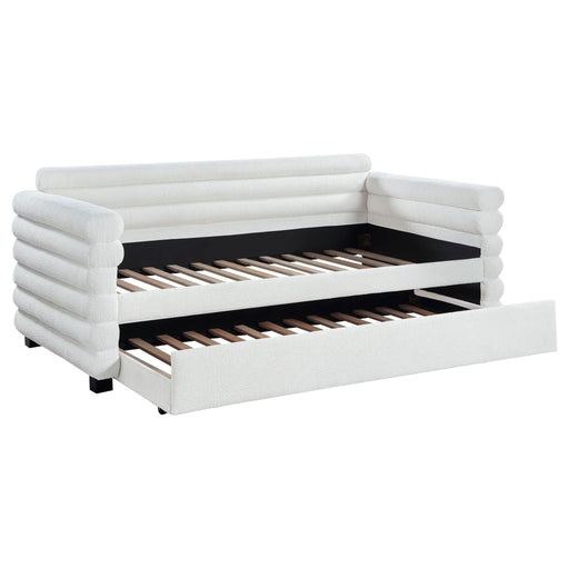 Patricia Boucle Upholstered Twin Day Bed with Trundle White - Walo Furniture