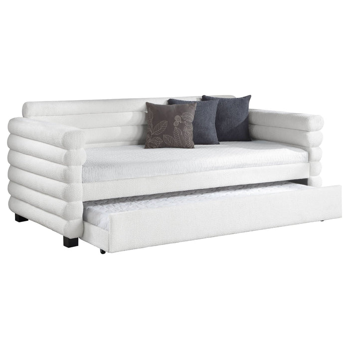 Patricia Boucle Upholstered Twin Day Bed with Trundle White - Walo Furniture