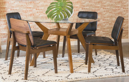 Paxton 5 - piece Round Glass Top Dining Table Set Nutmeg - Walo Furniture