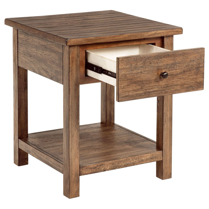 Payne 1 - drawer Wood End Table with Shelf Distressed Brown - Walo Furniture