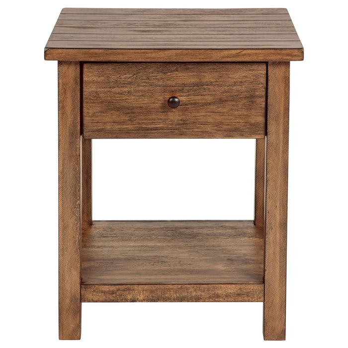 Payne 1 - drawer Wood End Table with Shelf Distressed Brown - Walo Furniture