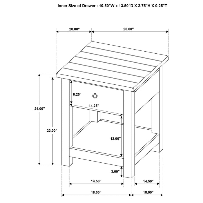 Payne 1 - drawer Wood End Table with Shelf Distressed Brown - Walo Furniture