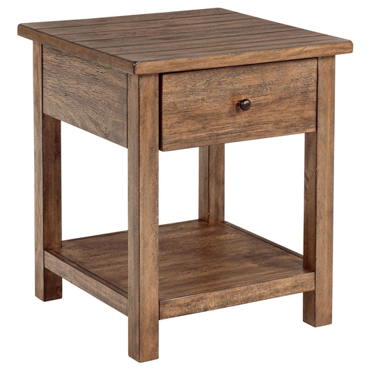 Payne 1 - drawer Wood End Table with Shelf Distressed Brown - Walo Furniture