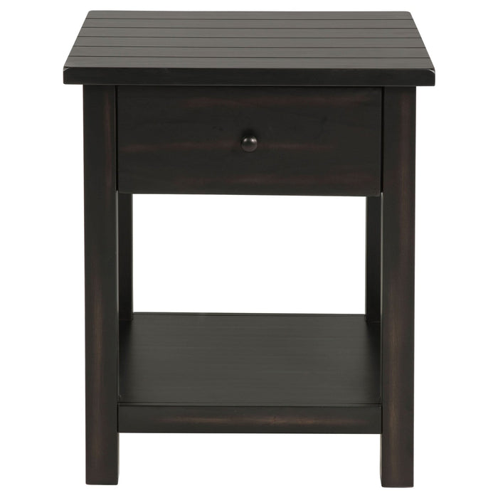 Payne 1 - drawer Wood End Table with Shelf Distressed Java - Walo Furniture