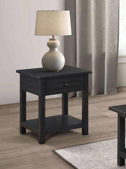 Payne 1 - drawer Wood End Table with Shelf Distressed Java - Walo Furniture