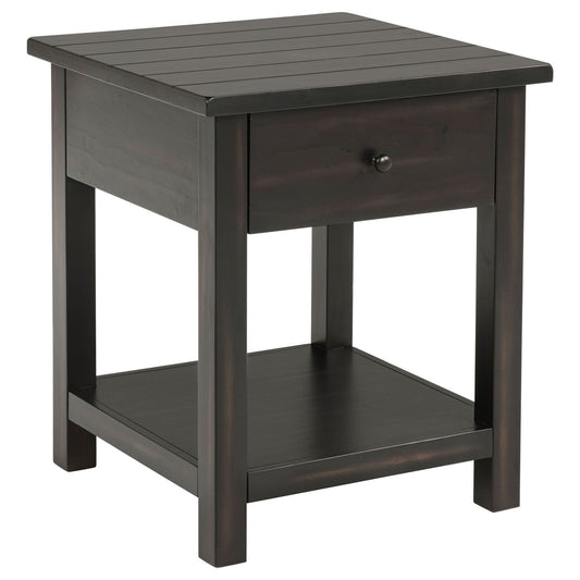 Payne 1 - drawer Wood End Table with Shelf Distressed Java - Walo Furniture