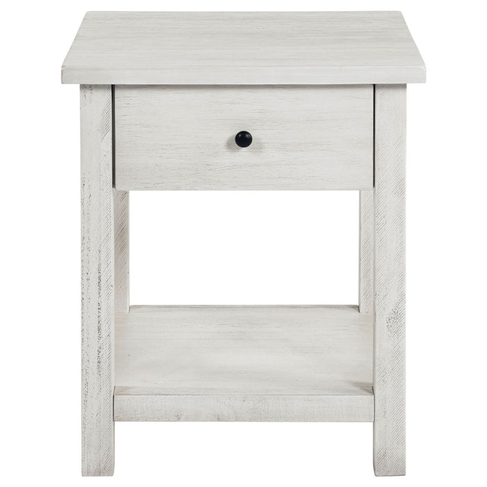 Payne 1 - drawer Wood End Table with Shelf Distressed White - Walo Furniture