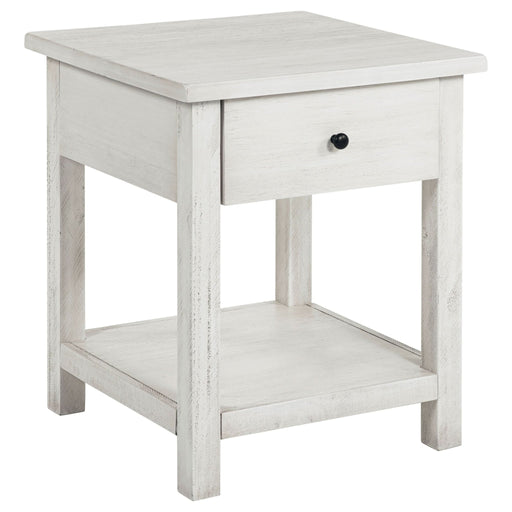 Payne 1 - drawer Wood End Table with Shelf Distressed White - Walo Furniture