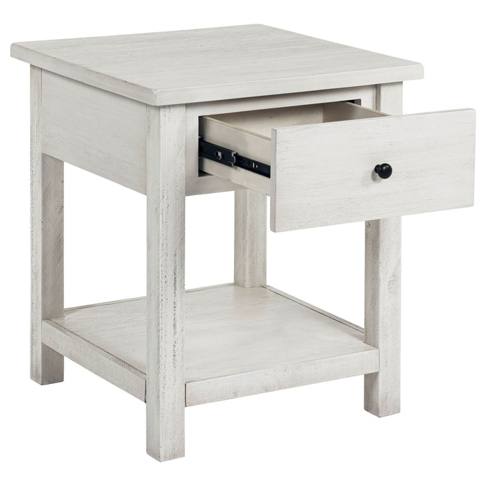 Payne 1 - drawer Wood End Table with Shelf Distressed White - Walo Furniture