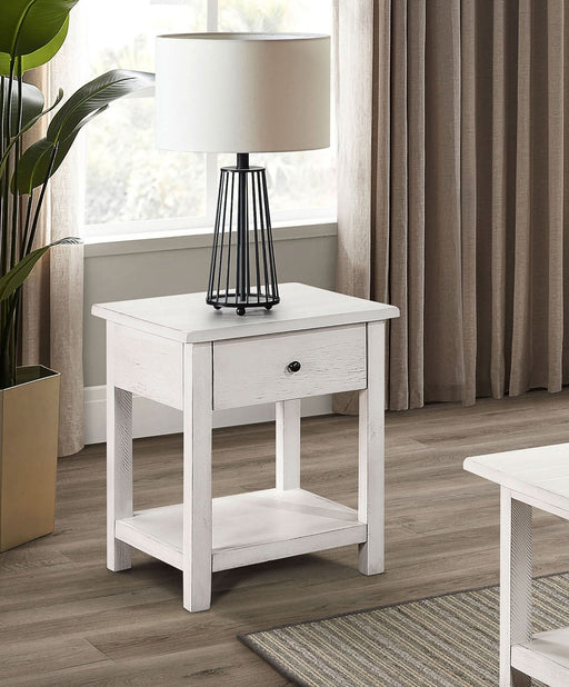 Payne 1 - drawer Wood End Table with Shelf Distressed White - Walo Furniture