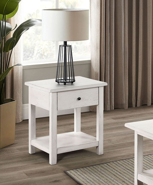 Payne 1 - drawer Wood End Table with Shelf Distressed White - Walo Furniture