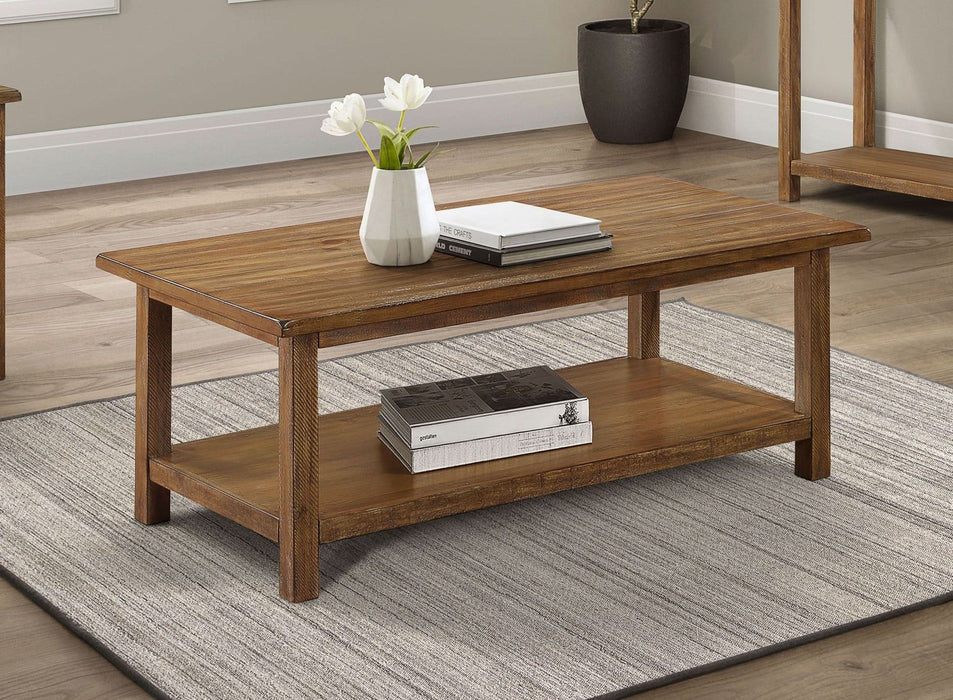 Payne Wood Coffee Table with Shelf Distressed Brown - Walo Furniture