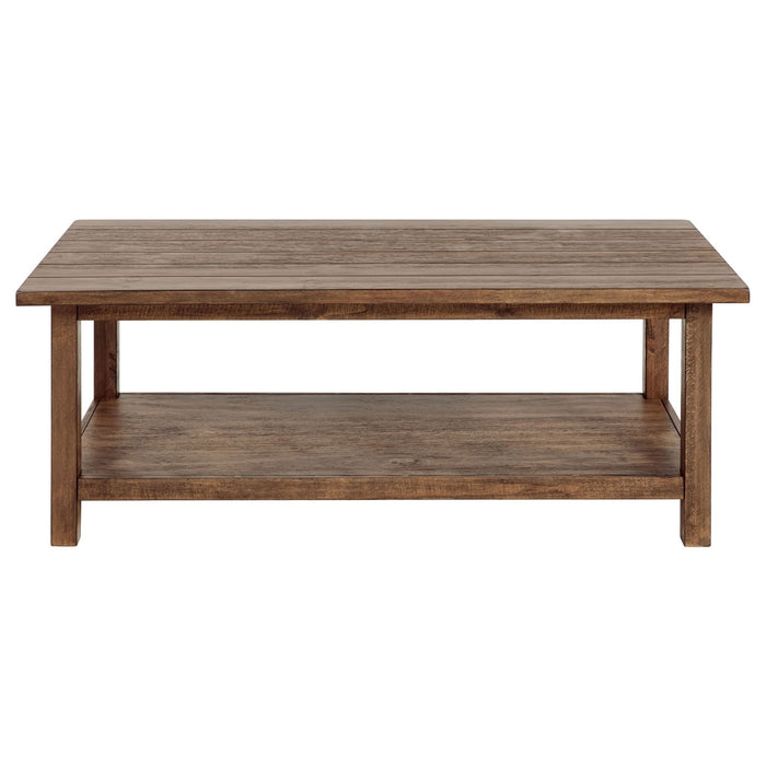 Payne Wood Coffee Table with Shelf Distressed Brown - Walo Furniture