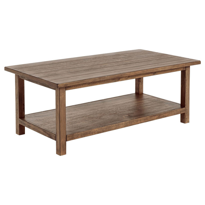 Payne Wood Coffee Table with Shelf Distressed Brown - Walo Furniture