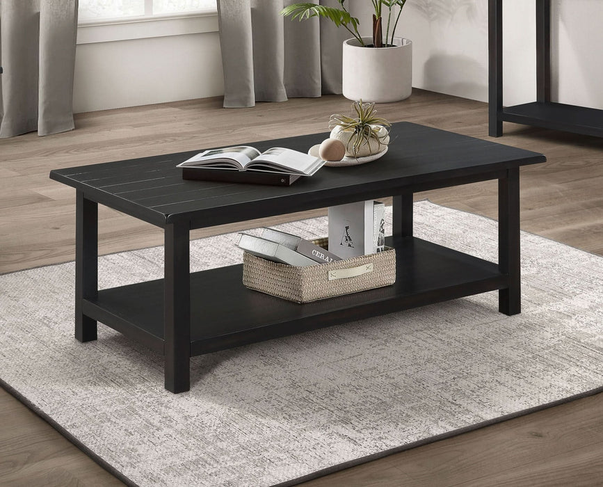 Payne Wood Coffee Table with Shelf Distressed Java - Walo Furniture