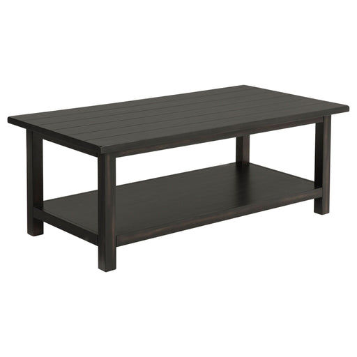 Payne Wood Coffee Table with Shelf Distressed Java - Walo Furniture