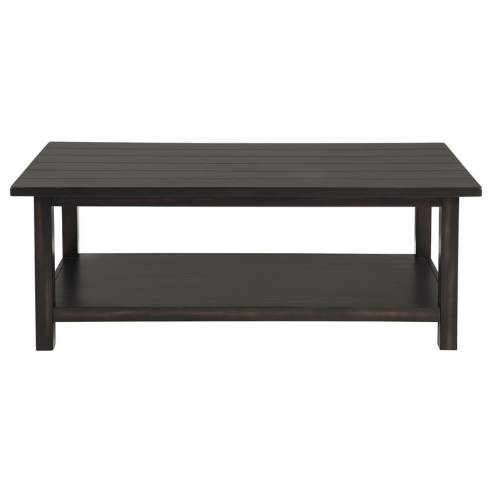 Payne Wood Coffee Table with Shelf Distressed Java - Walo Furniture