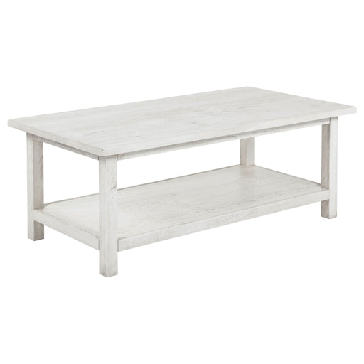 Payne Wood Coffee Table with Shelf Distressed White - Walo Furniture