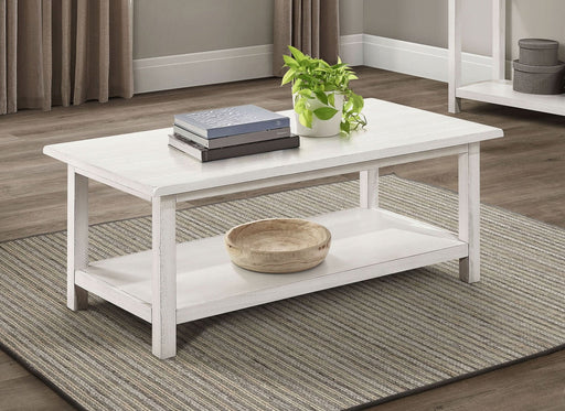 Payne Wood Coffee Table with Shelf Distressed White - Walo Furniture