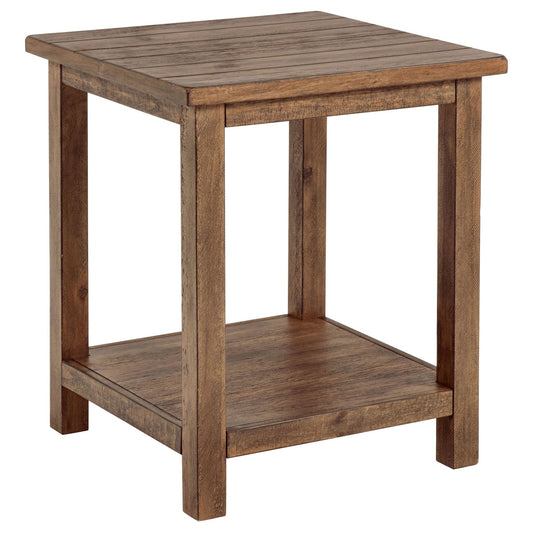 Payne Wood End Table with Shelf Distressed Brown - Walo Furniture