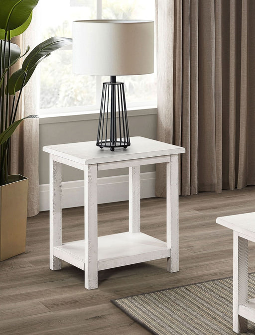 Payne Wood End Table with Shelf Distressed White - Walo Furniture