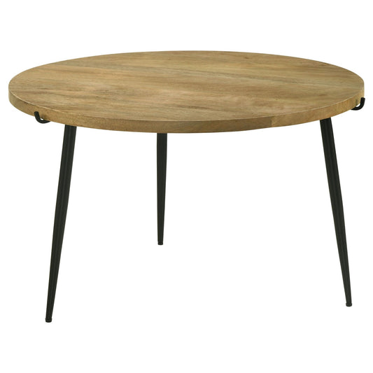 Pilar Round Solid Wood Top Coffee Table Natural and Black - Walo Furniture