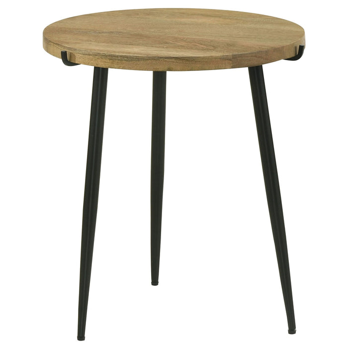 Pilar Round Solid Wood Top End Table Natural and Black - Walo Furniture