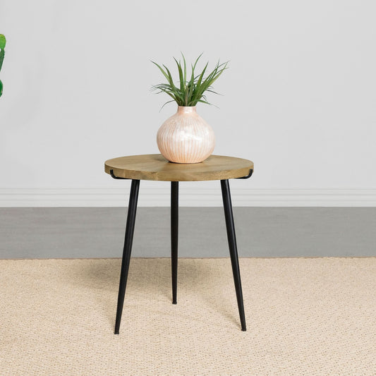 Pilar Round Solid Wood Top End Table Natural and Black - Walo Furniture