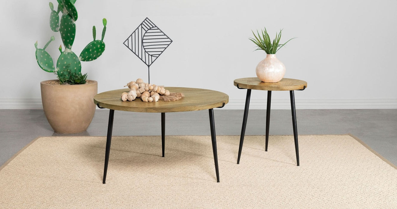 Pilar Round Solid Wood Top End Table Natural and Black - Walo Furniture