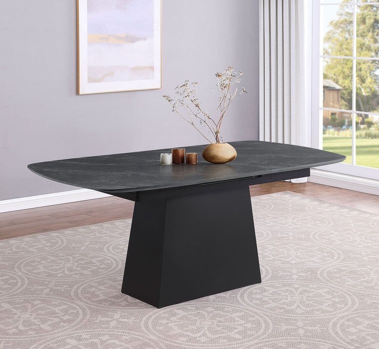 Potero 73 - inch Faux Marble Extension Leaf Dining Table Black - Walo Furniture