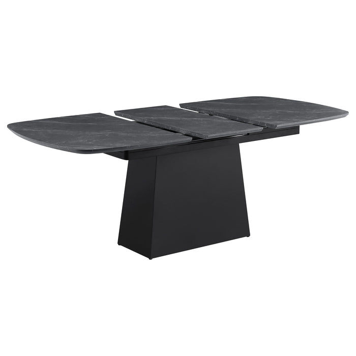 Potero 73 - inch Faux Marble Extension Leaf Dining Table Black - Walo Furniture