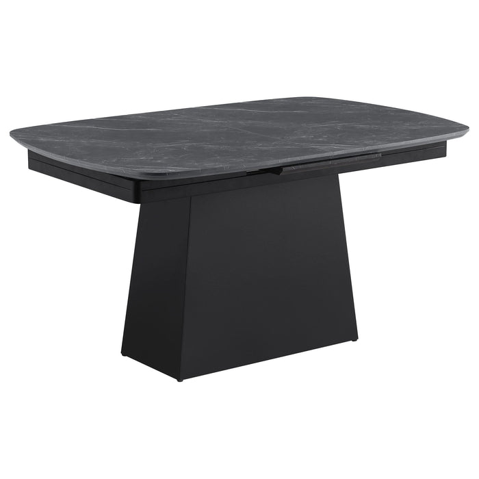 Potero 73 - inch Faux Marble Extension Leaf Dining Table Black - Walo Furniture