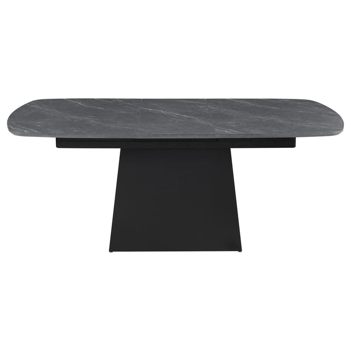 Potero 73 - inch Faux Marble Extension Leaf Dining Table Black - Walo Furniture