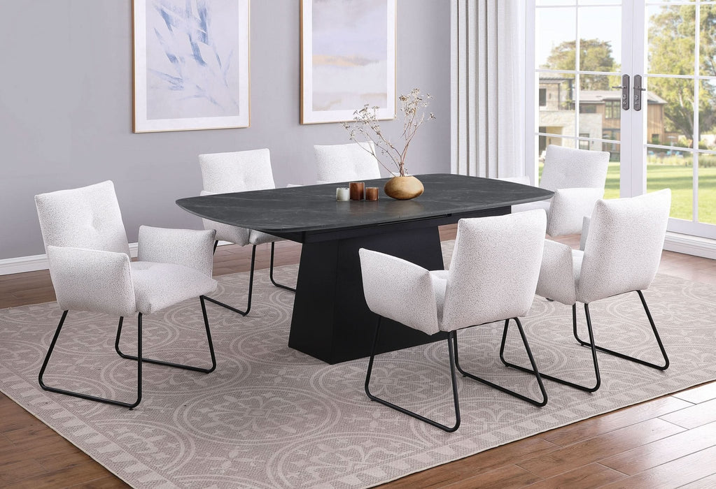 Potero 73 - inch Faux Marble Extension Leaf Dining Table Black - Walo Furniture