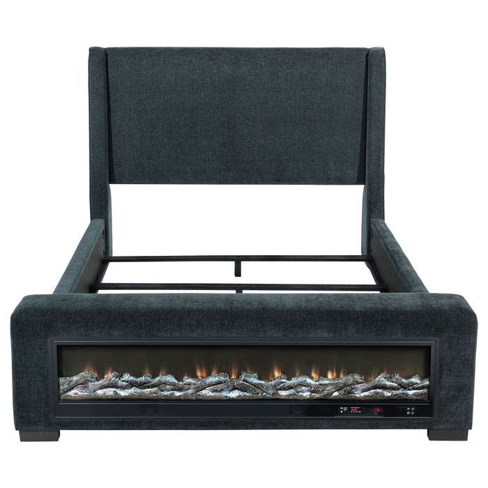 Preston Upholstered California King Audio Fireplace Bed Blue - Walo Furniture