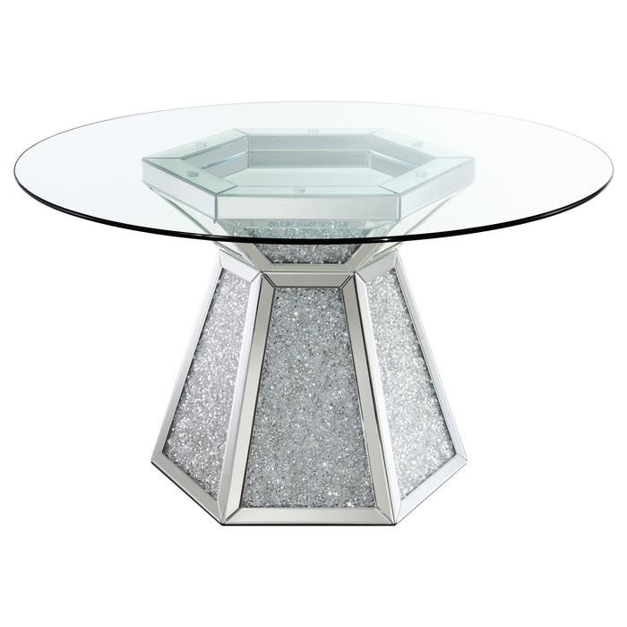 Quinn 5 - piece Round Glass Top Mirrored Dining Set Grey - Walo Furniture