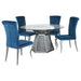 Quinn 5 - piece Round Glass Top Mirrored Dining Set Teal - Walo Furniture