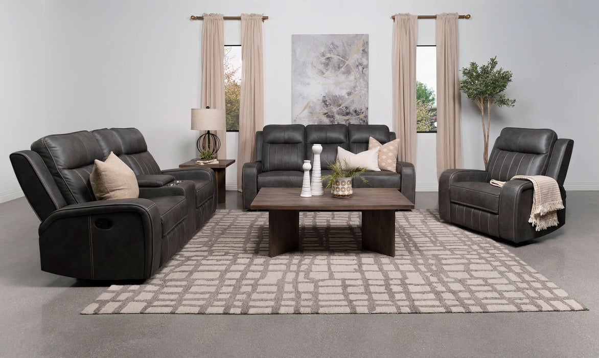 Raelynn 3 - piece Upholstered Reclining Sofa Set Grey - Walo Furniture