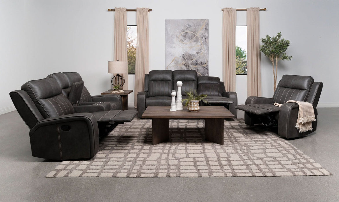 Raelynn 3 - piece Upholstered Reclining Sofa Set Grey - Walo Furniture