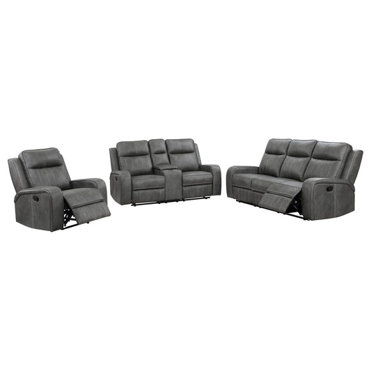 Raelynn 3 - piece Upholstered Reclining Sofa Set Grey - Walo Furniture