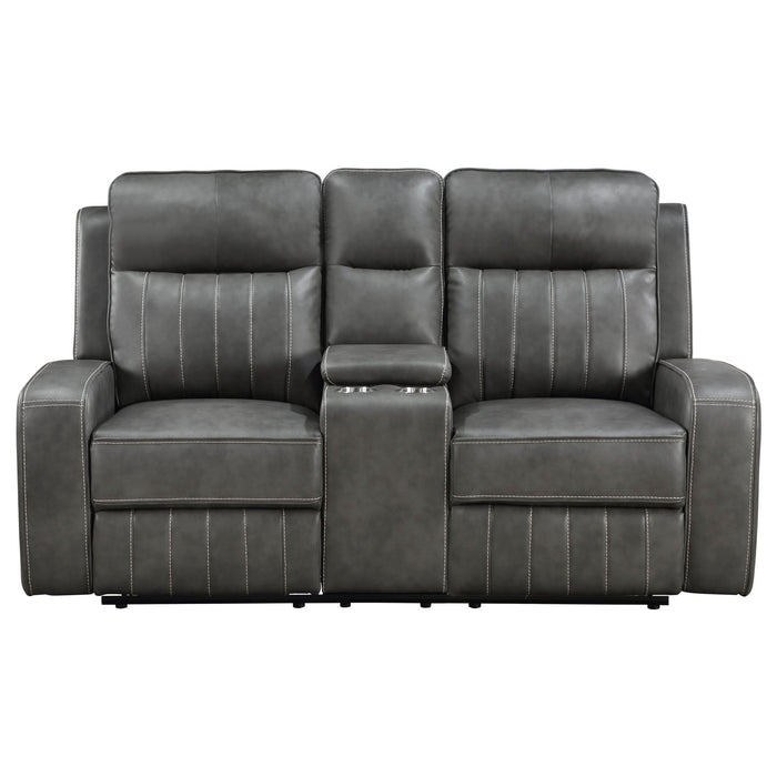 Raelynn Upholstered Track Arm Motion Loveseat Grey - Walo Furniture